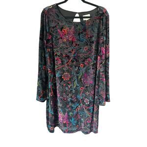 EUC Eci New York Black & Rainbow Y2K Velvet Burnout BohoGlam Dress Size XL